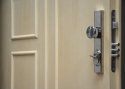 ADLO - Security door KASTO, slat LB atyp, rounded slats, security fitting Chrome rustless glossy, doorknob