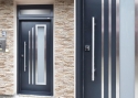 ADLO - Exterior Termo door, glass, vertical oval doorpull, dimensions 90cm x 238cm with top skylight